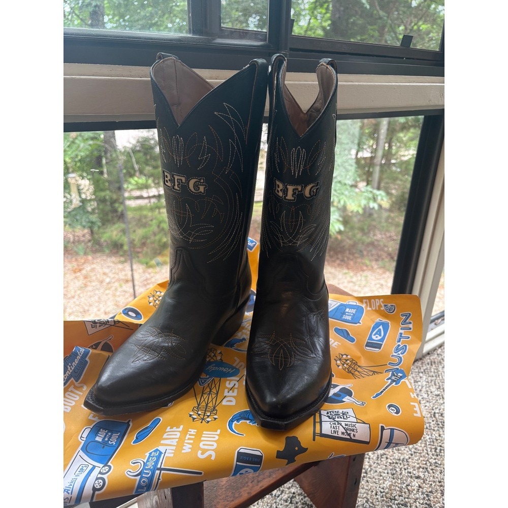 Alvies BFG Billy Gibbons Mens Black Leather Cowboy Boots 8.5 EE Austin Originals